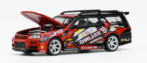 SHELL VALINO STAGEA R34 PLUTO MOK DRIFTAGEA 34 - 1/64 DIECAST WITH OPEN ENGINE COVER